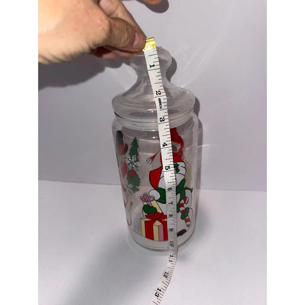 Vintage Luminarc France Christmas Glass Canister Snowman Holiday Storage Jar 9in